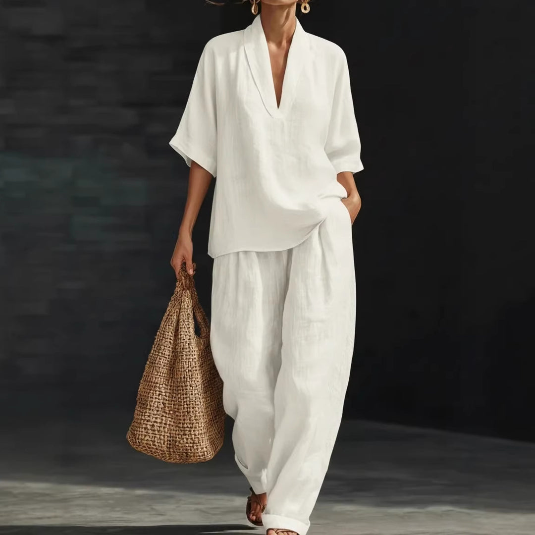 Women’s V Neck Loose Linen Set