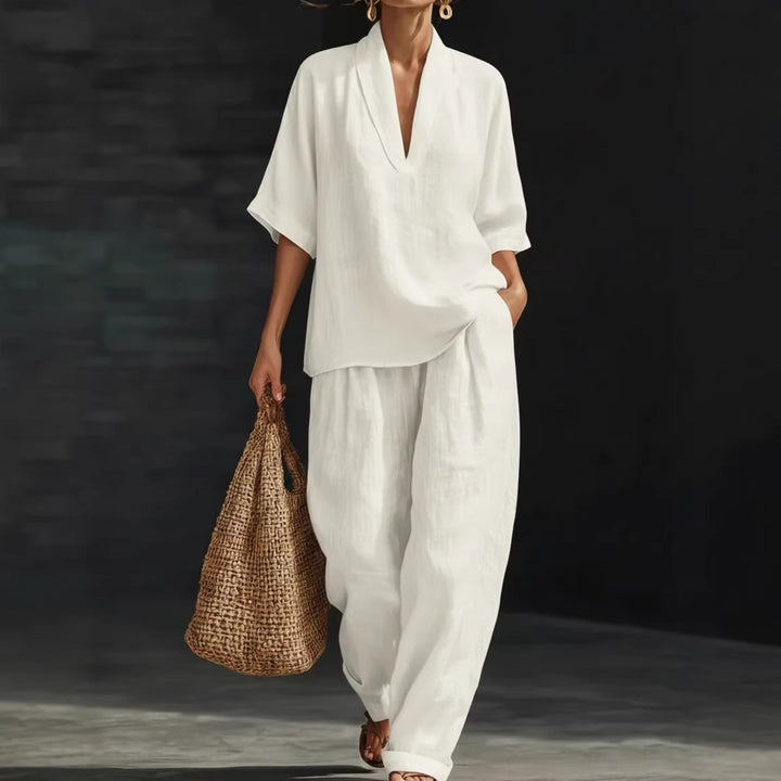 Women’s V Neck Loose Linen Set