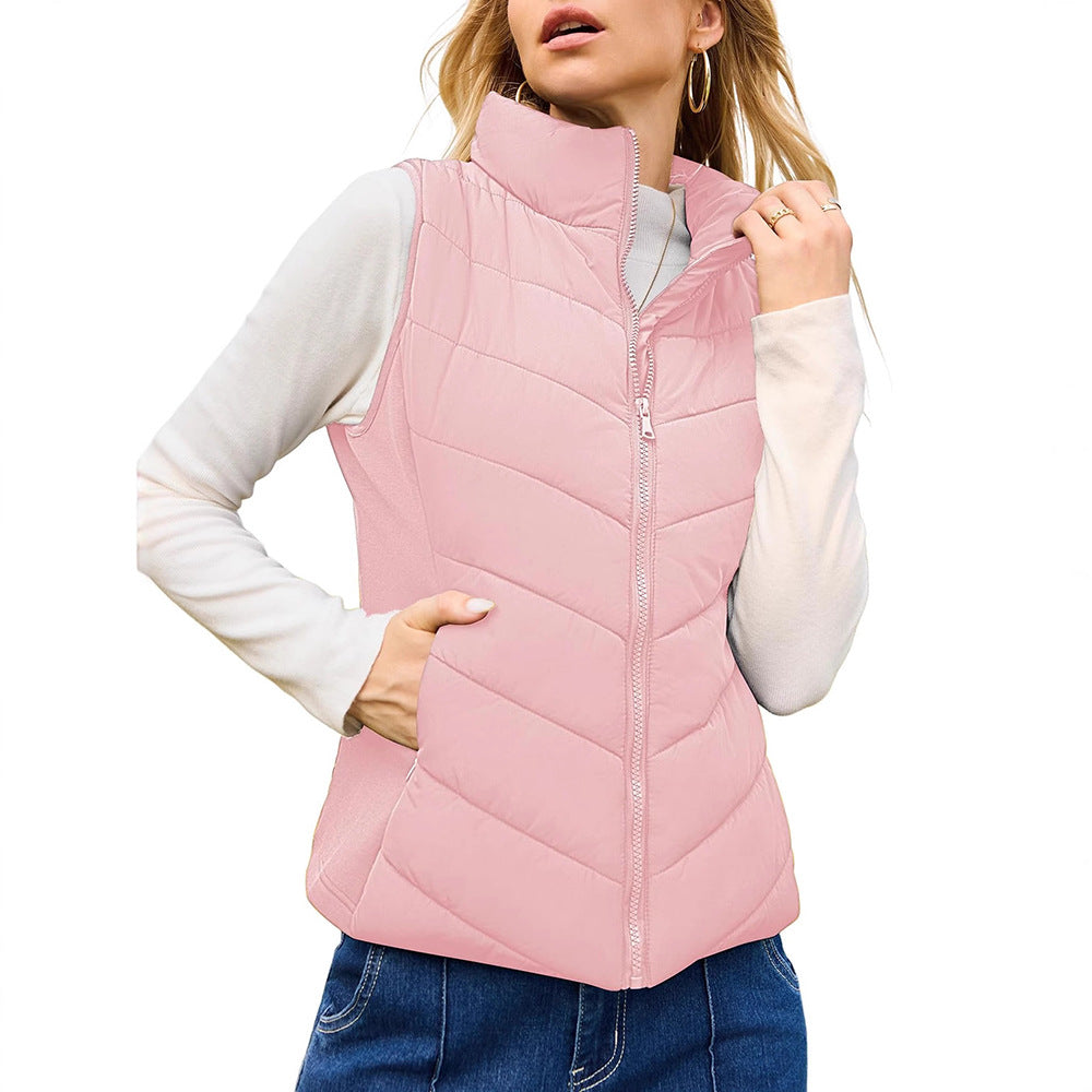 VISSONG Women’s Chevron-Quilted Stand-Collar Zip Vest