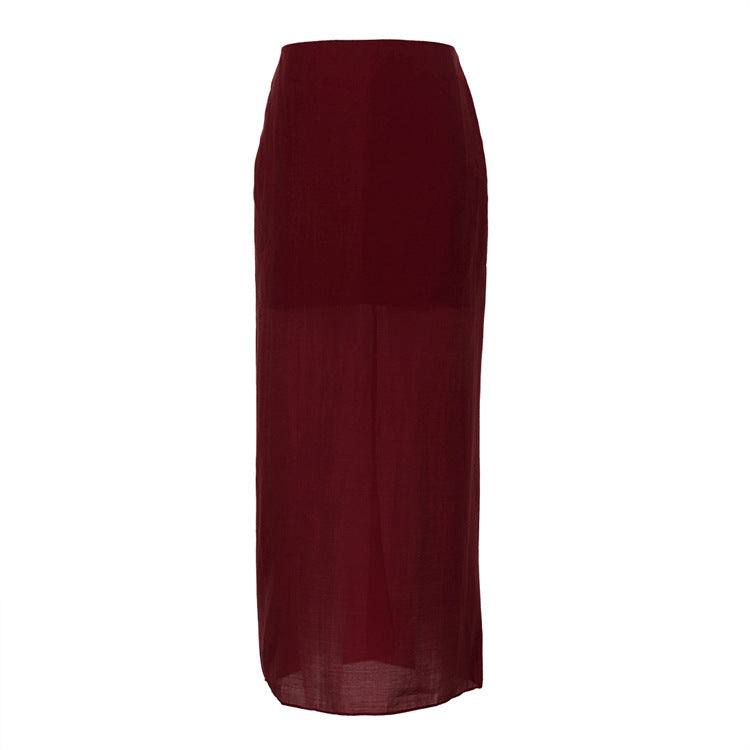 Sheer Overlay High-Waist Maxi Skirt