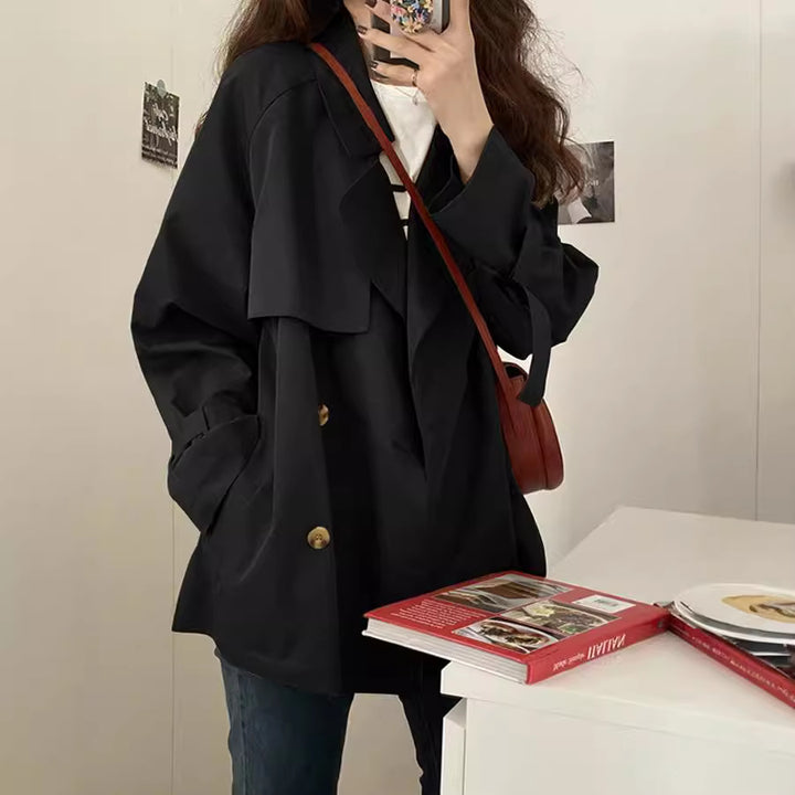 VISSONG Women’s Relaxed Double-Breasted Short Trench Jacket
