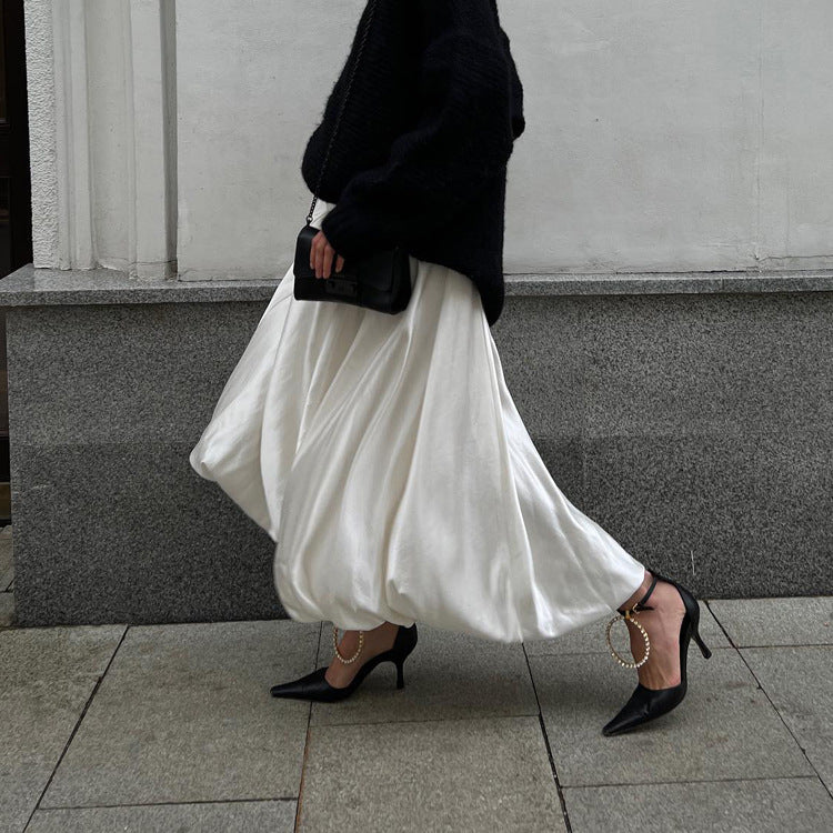 Flowing Satin A-Line Maxi Skirt