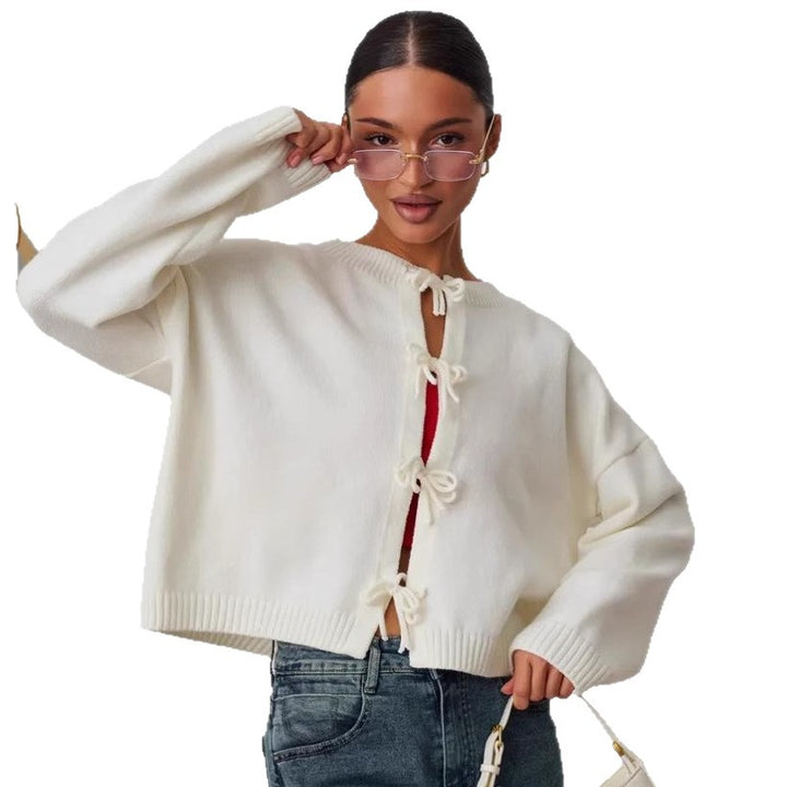 VISSONG Women’s Tie Front Cropped Knit Cardigan