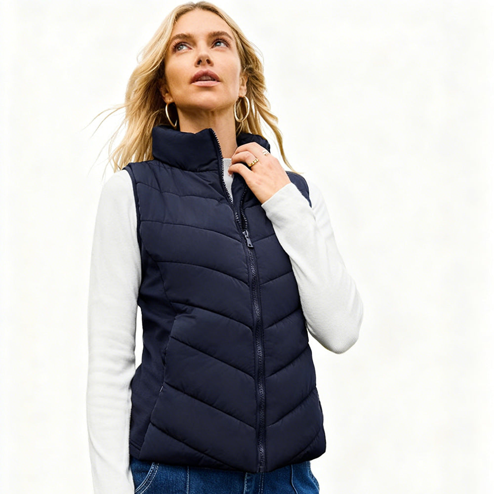 VISSONG Women’s Chevron-Quilted Stand-Collar Zip Vest