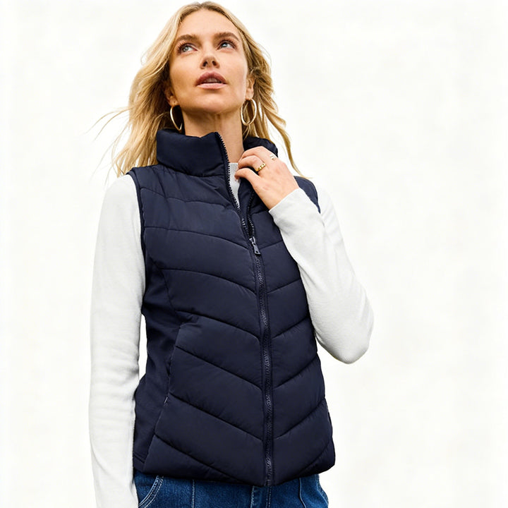 VISSONG Women’s Chevron-Quilted Stand-Collar Zip Vest