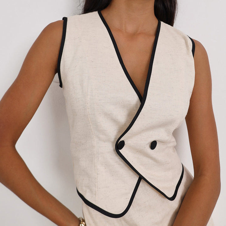Contrast-Trim Vest &amp; Skort Set
