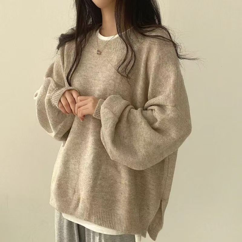VISSONG Women’s Oversized Balloon-Sleeve Side-Slit Sweater