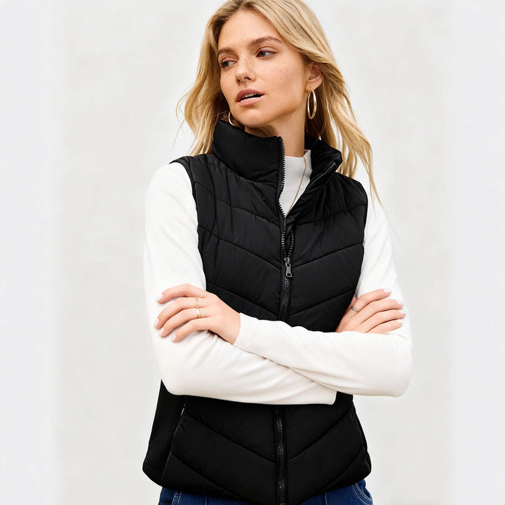 VISSONG Women’s Chevron-Quilted Stand-Collar Zip Vest