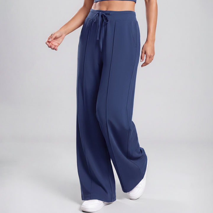 VISSONG Women’s Drawstring Front-Seam Wide-Leg Pants