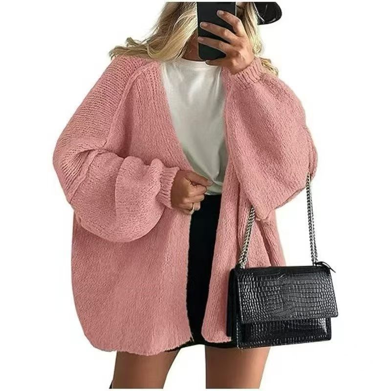 Women’s Oversized Balloon-Sleeve Open-Front Cardigan