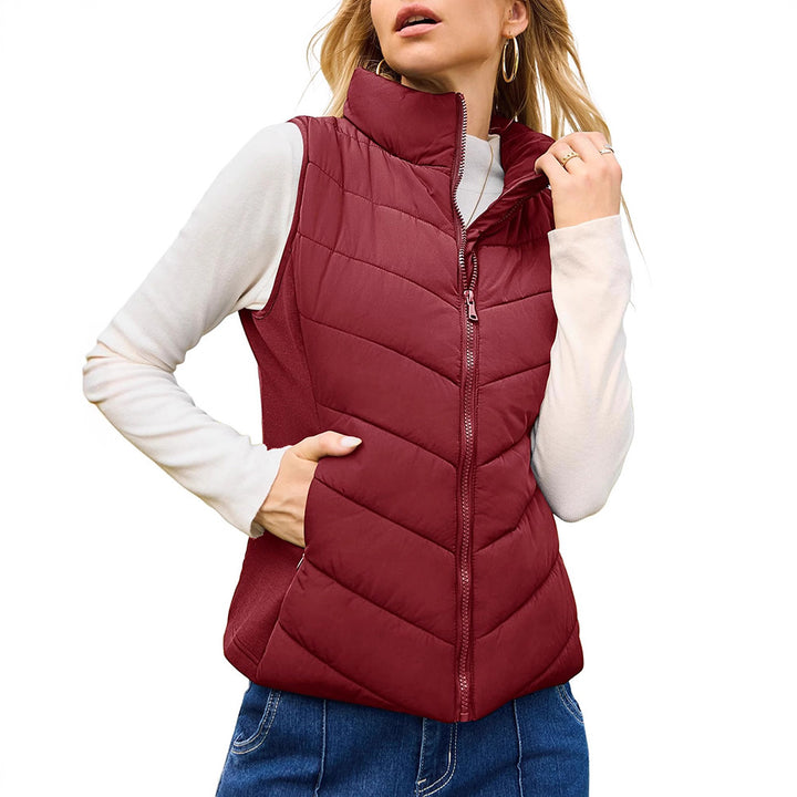 VISSONG Women’s Chevron-Quilted Stand-Collar Zip Vest