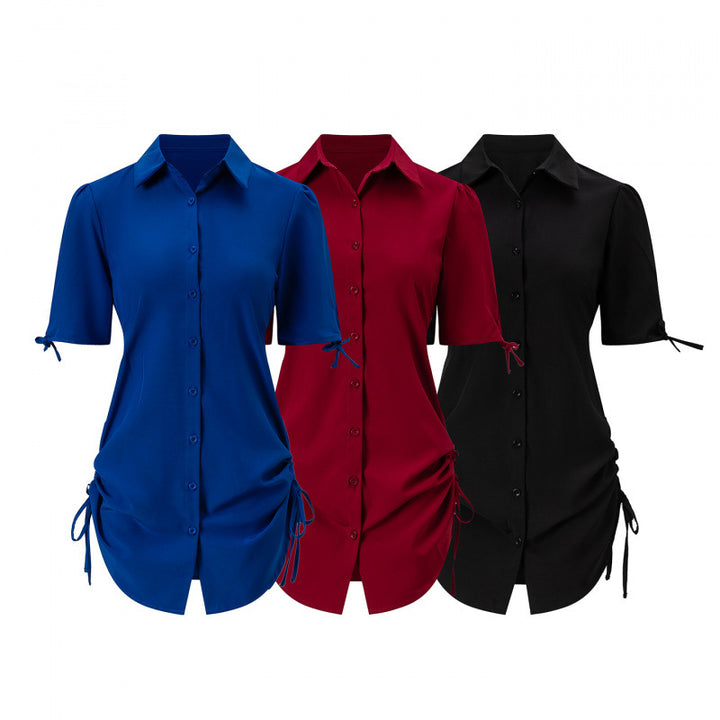 Women’s Side-Ruched Tie-Sleeve Mini Shirt Dress