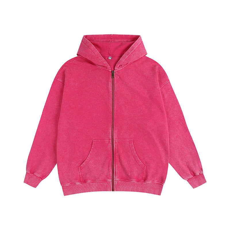 VISSONG Vintage Washed Zip-Up Hoodie