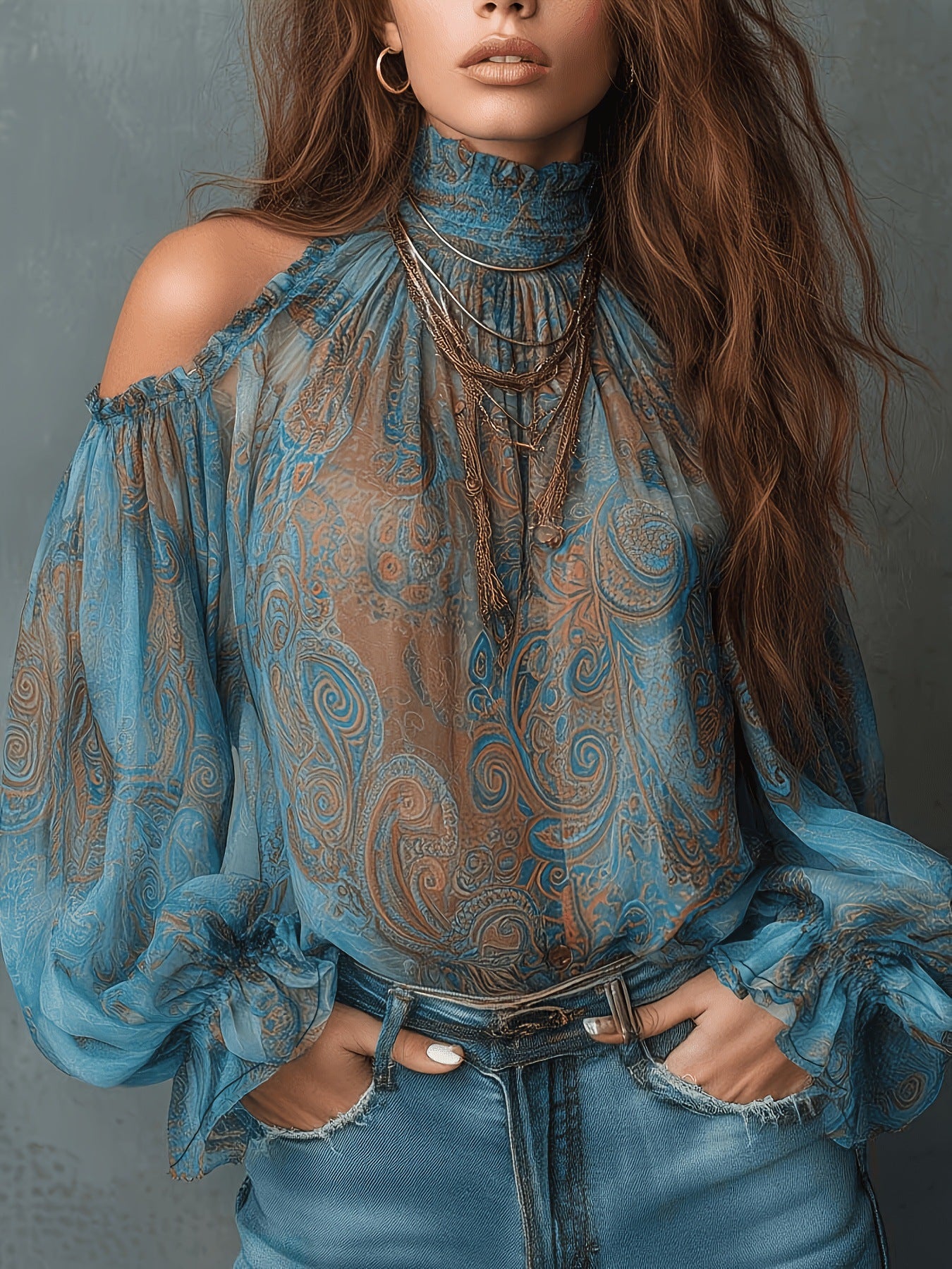 Vintage Bohemian Off Shoulder Lantern Sleeve Blouse
