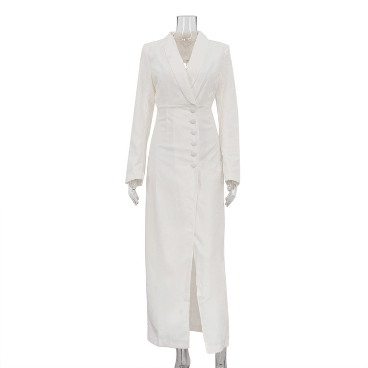 Asymmetric Button Blazer Maxi Dress