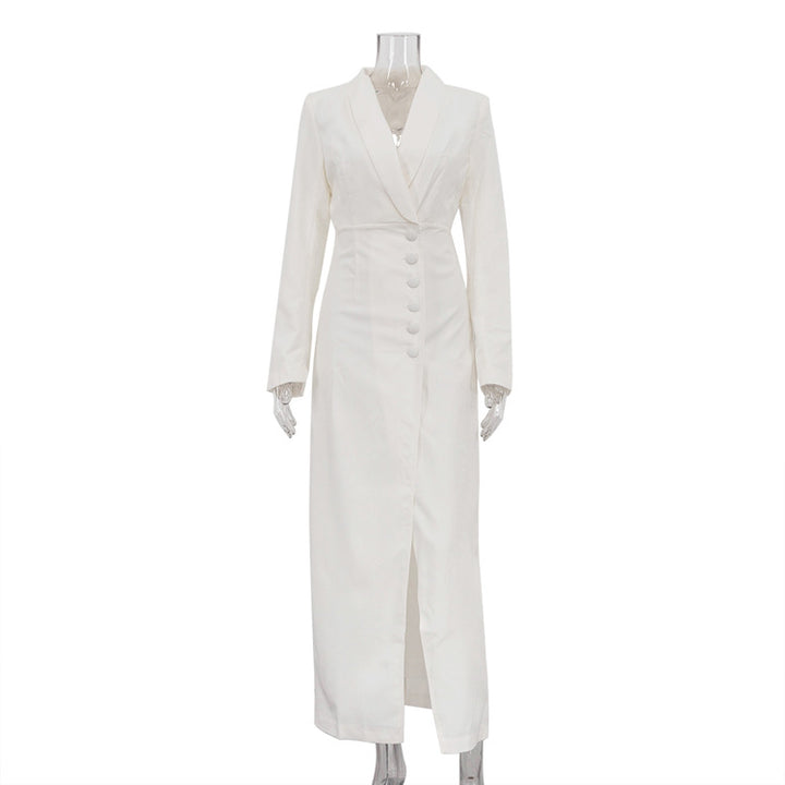 Asymmetric Button Blazer Maxi Dress