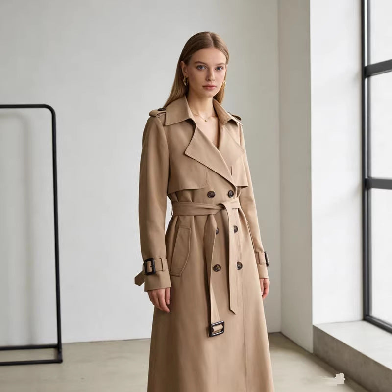VISSONG Women’s Belted Storm-Flap Longline Trench Coat