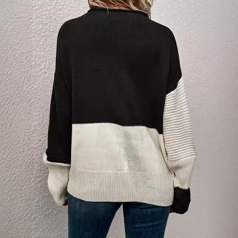VISSONG Women’s Diagonal Colorblock Mixed-Knit Sweater