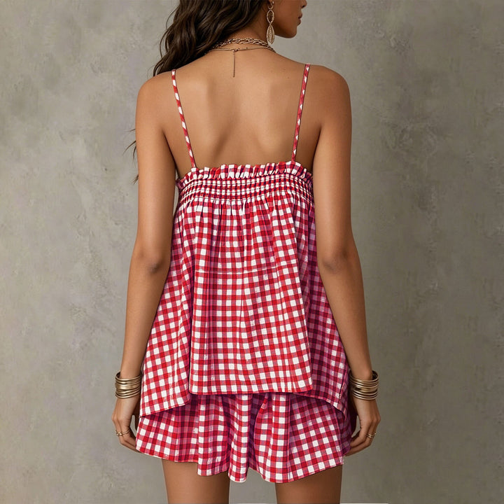 VISSONG Women’s Gingham Smocked Ruffle Camisole