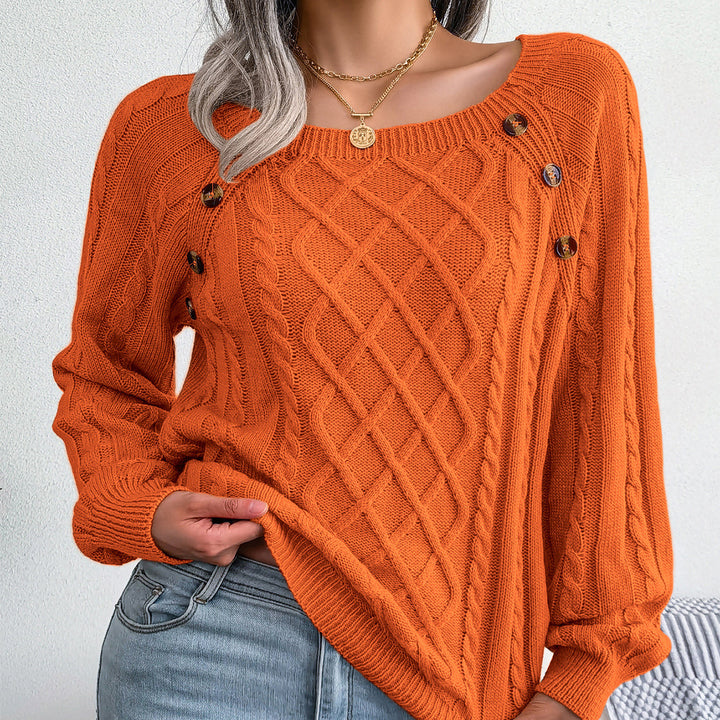 VISSONG Women’s Button-Trim Diamond Cable Knit Sweater