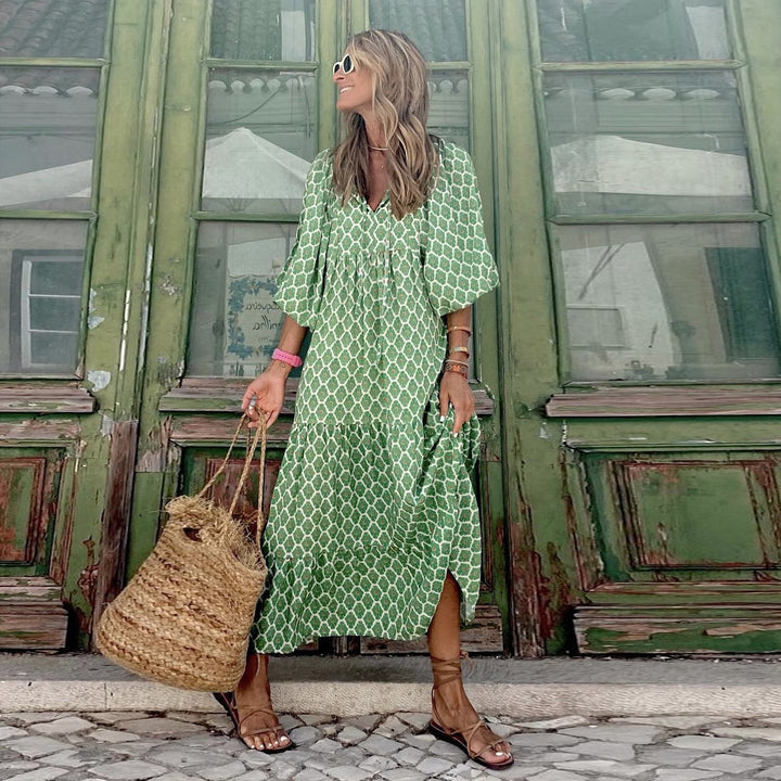 VISSONG Women’s Boho Print Balloon-Sleeve Tiered Maxi Dress