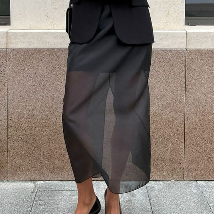 Sheer Overlay High-Waist Maxi Skirt