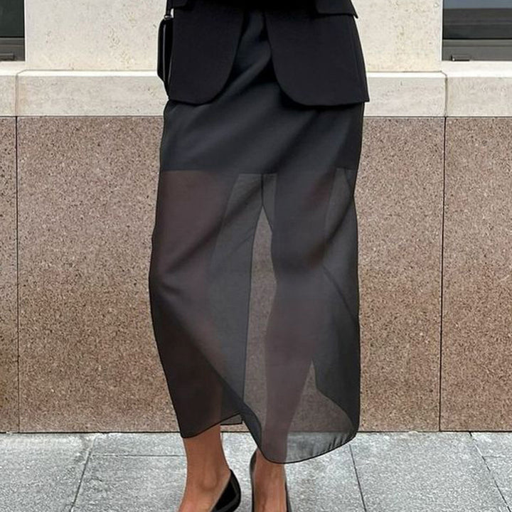 Sheer Overlay High-Waist Maxi Skirt