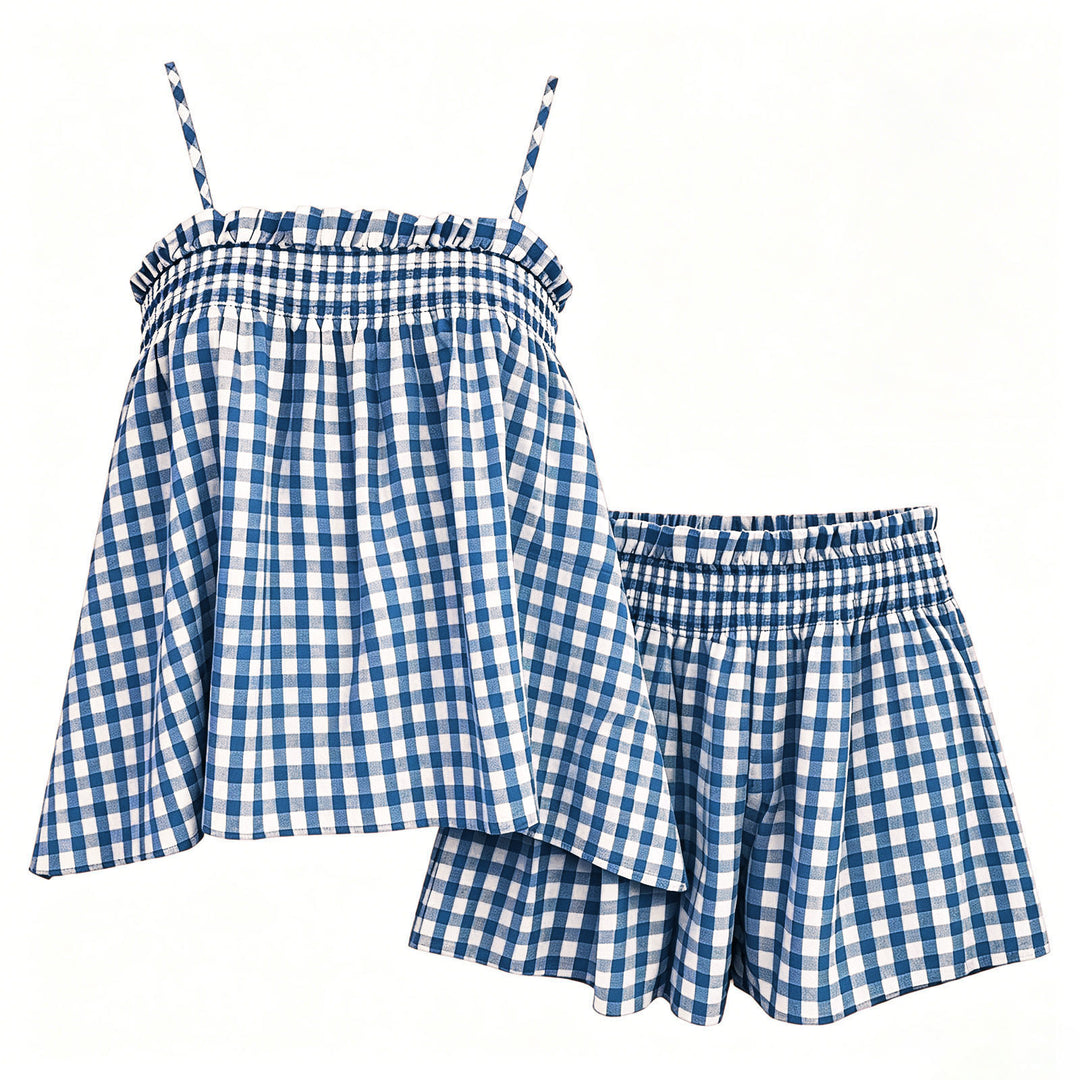 VISSONG Women’s Gingham Smocked Ruffle Camisole