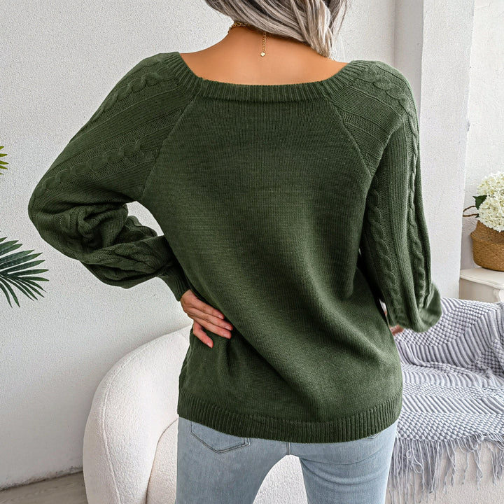 VISSONG Women’s Button-Trim Diamond Cable Knit Sweater