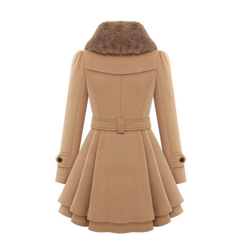 VISSONG Women’s Plush-Collar Bow-Waist Fit-and-Flare Coat
