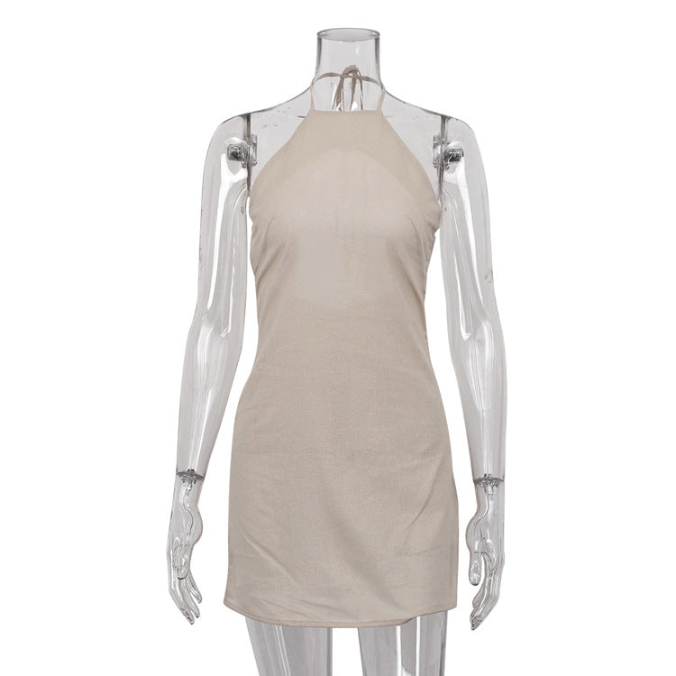 Linen-Look Halter Mini Dress