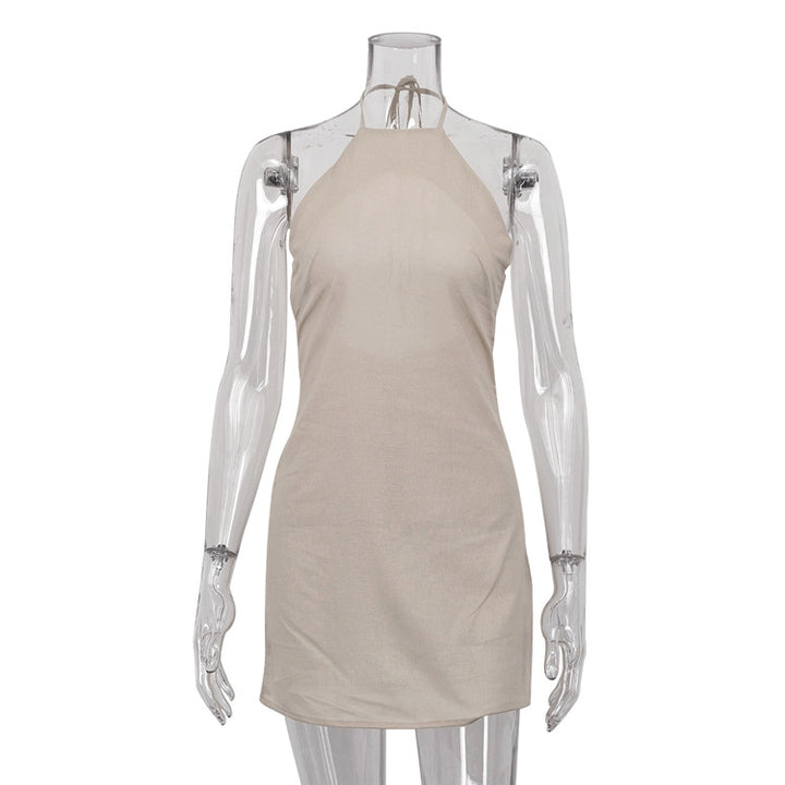 Linen-Look Halter Mini Dress