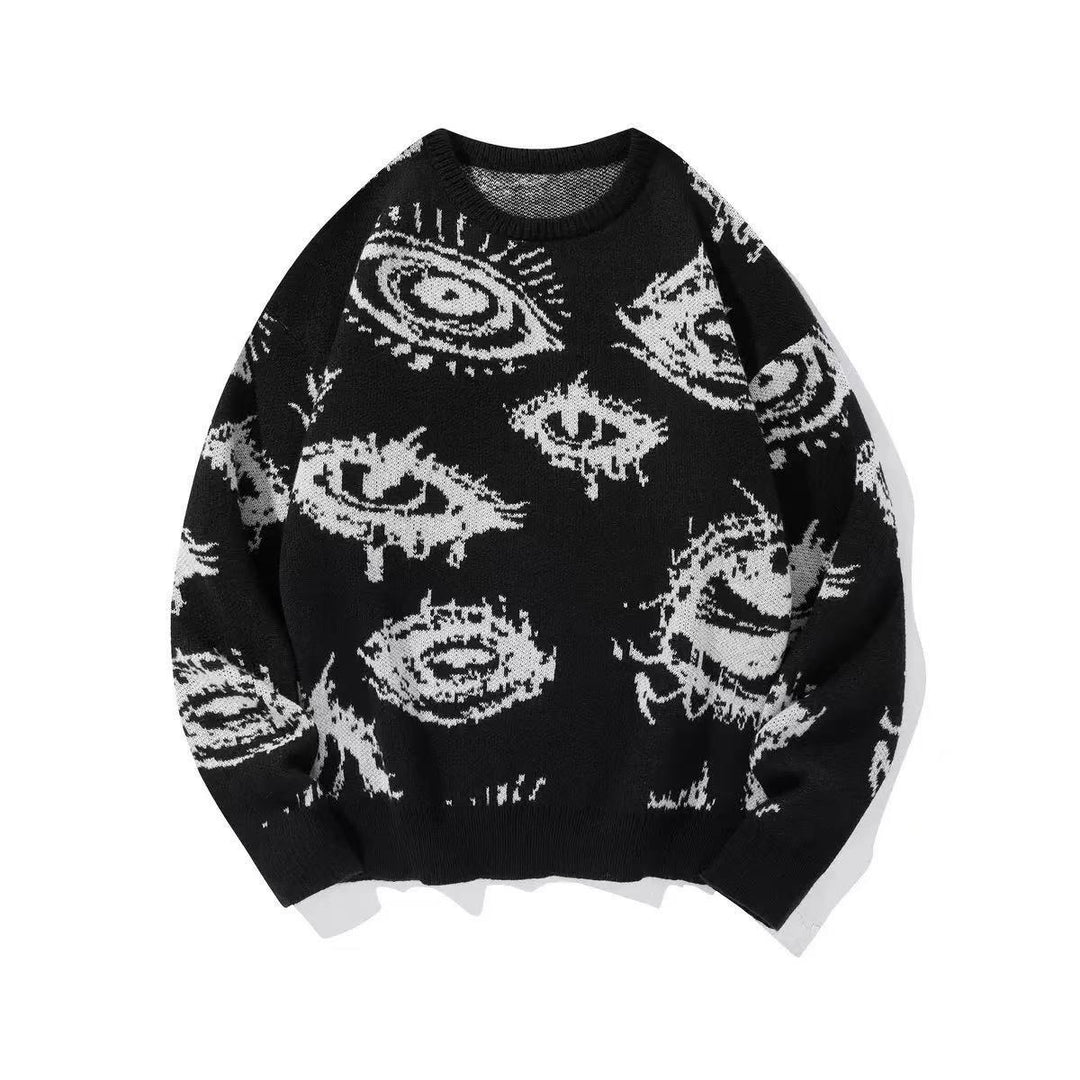 VISSONG Abstract Eye Motif Relaxed Knit Sweater