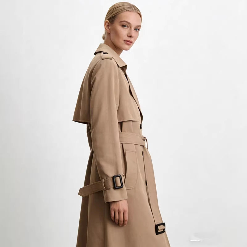 VISSONG Women’s Belted Storm-Flap Longline Trench Coat