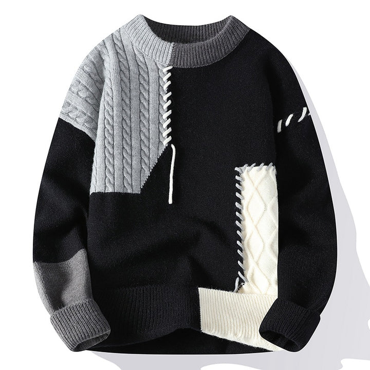 VISSONG Women’s Contrast-Stitch Cable Panel Knit Sweater