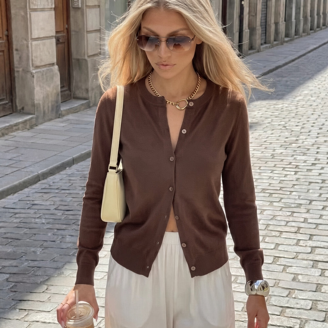 VISSONG Women’s Classic Crew-Neck Button Cardigan