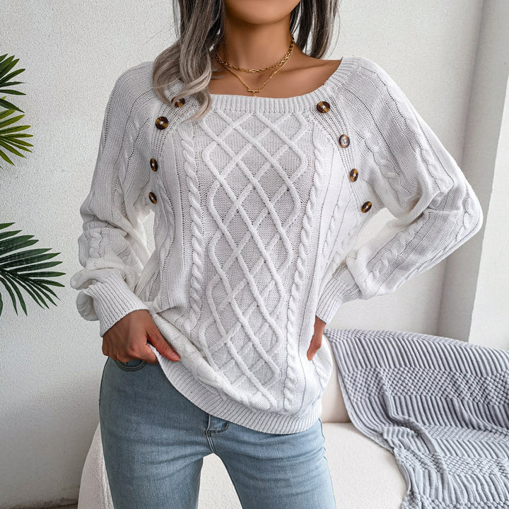 VISSONG Women’s Button-Trim Diamond Cable Knit Sweater