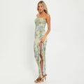 Women’s Floral Mesh Strapless Maxi Dress