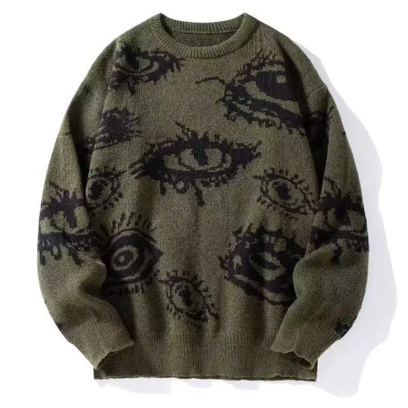 VISSONG Abstract Eye Motif Relaxed Knit Sweater