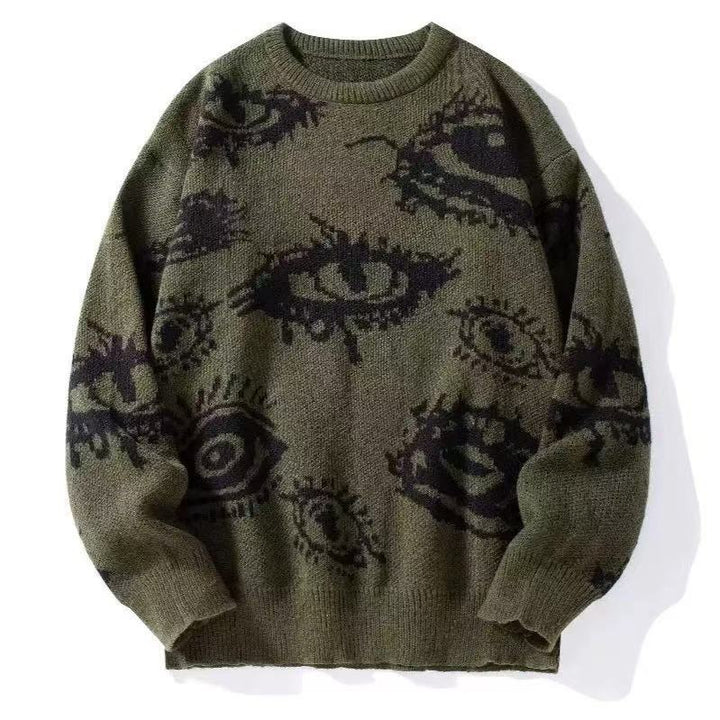 VISSONG Abstract Eye Motif Relaxed Knit Sweater