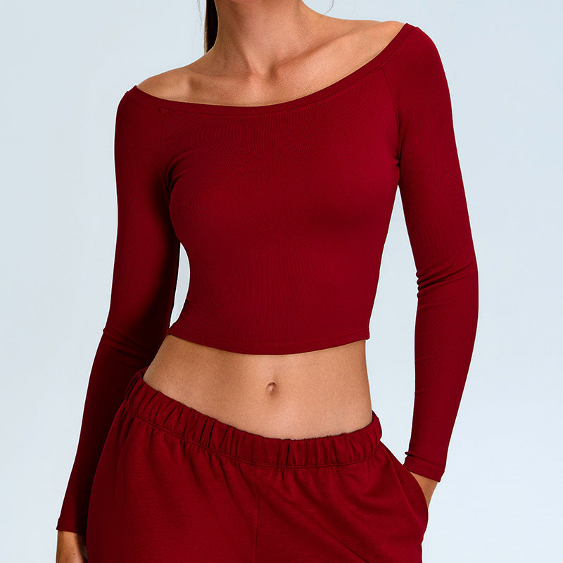 VISSONG Women’s Off-Shoulder Stretch Long-Sleeve Top