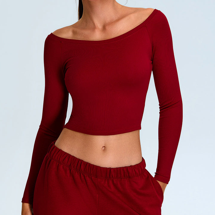 VISSONG Women’s Off-Shoulder Stretch Long-Sleeve Top