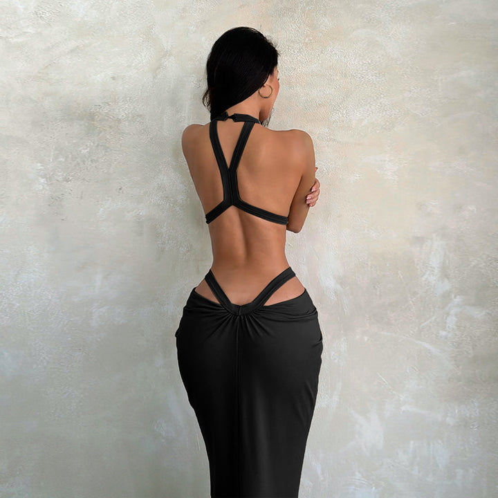 VISSONG Halter Cutout Maxi Dress