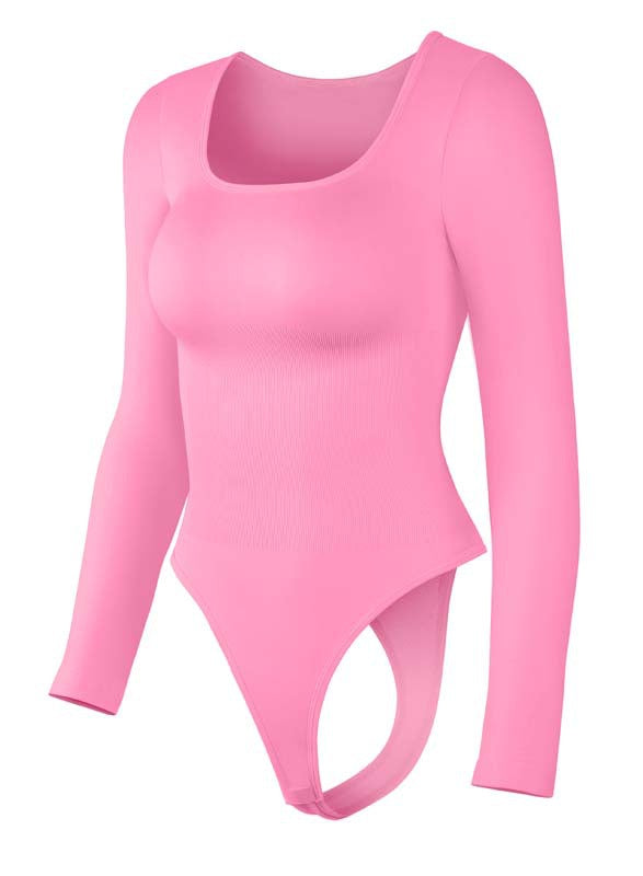 VISSONG Women’s Square-Neck Long-Sleeve Fitted Bodysuit