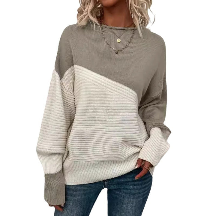 VISSONG Women’s Diagonal Colorblock Mixed-Knit Sweater
