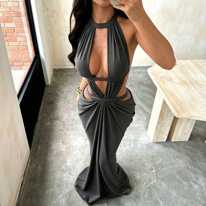 VISSONG Halter Cutout Maxi Dress