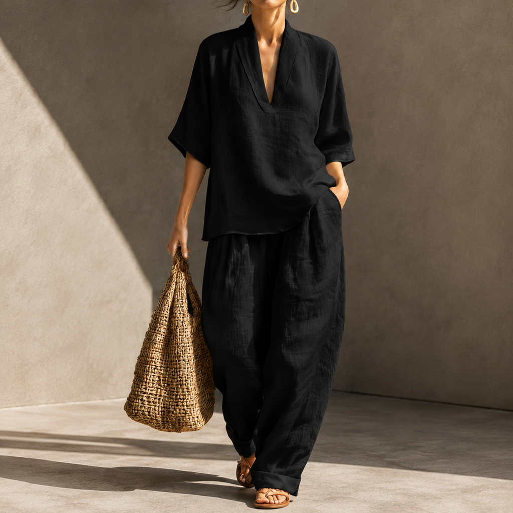 Women’s V Neck Loose Linen Set