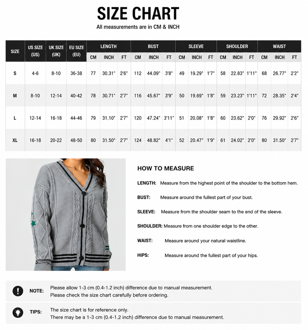 Star-Accent Cable Knit Varsity Cardigan