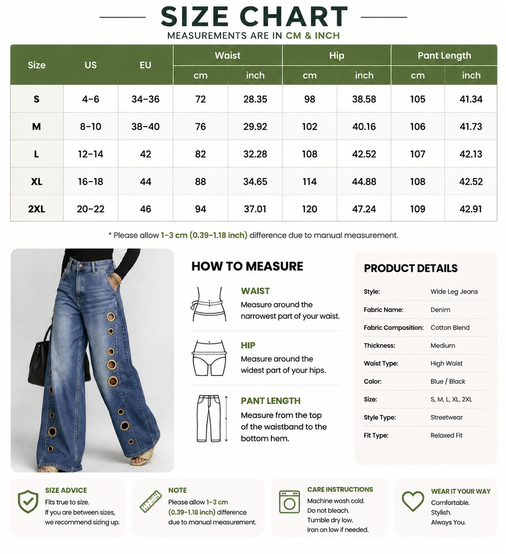 Women's High Waist Eyelet Wide Leg Denim Jeans