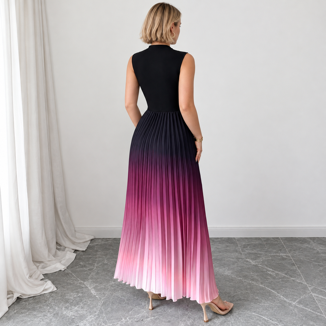 VISSONG Women’s Mock-Neck Ombré Pleated Maxi Dress